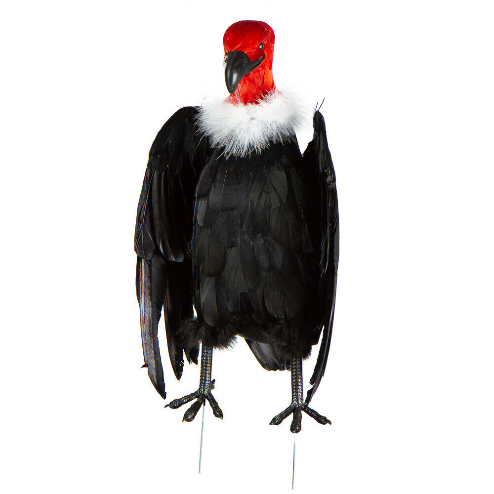 Red Necked Black Feathered Artificial Vulture Bird for Indoor Decor