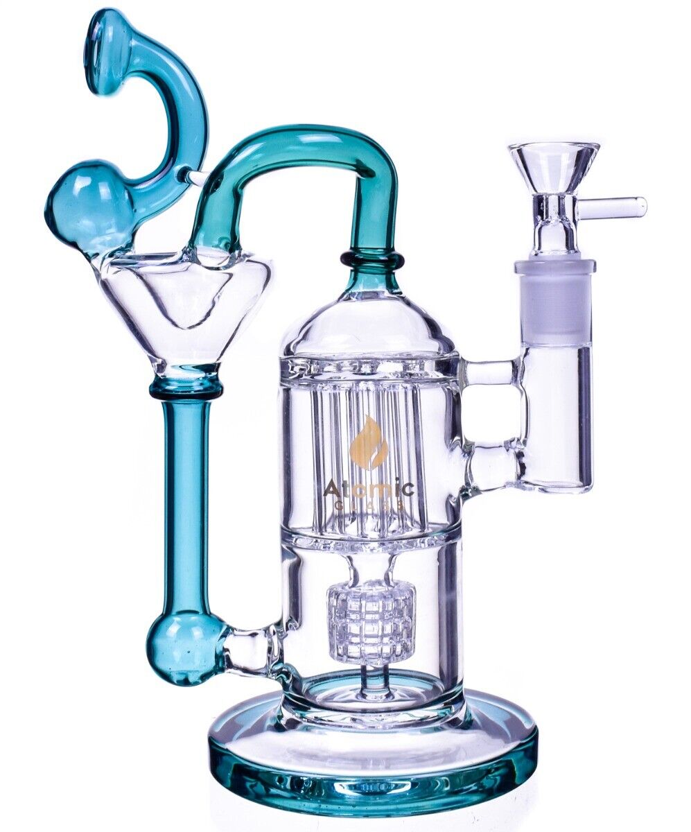 THICK 9” DUAL Perc BONG Glass Water Pipe COOL Hookah RECYCLER Bubbler TEAL *USA*