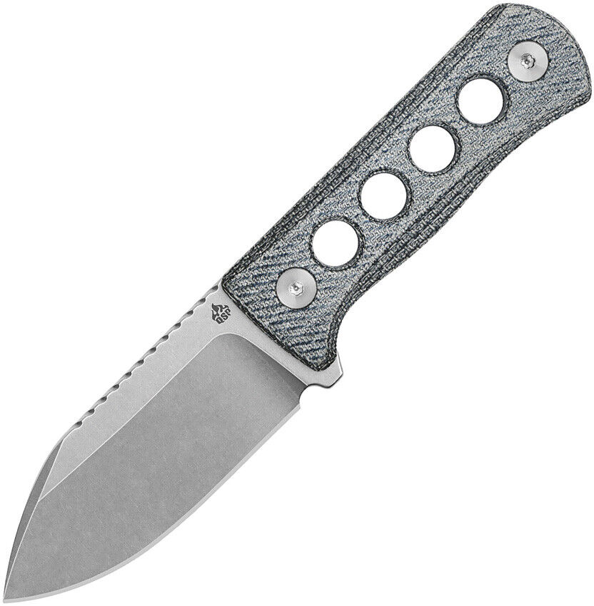 QSP Knife Canary Fixed Blade Neck Knife Denim Micarta Stonewash 14C28N