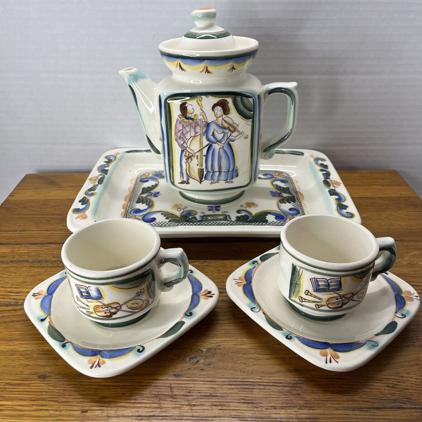 Vtg Russian USSR Konokova Porcelain Tea Set Mid-Century Design Serves 2 Retro
