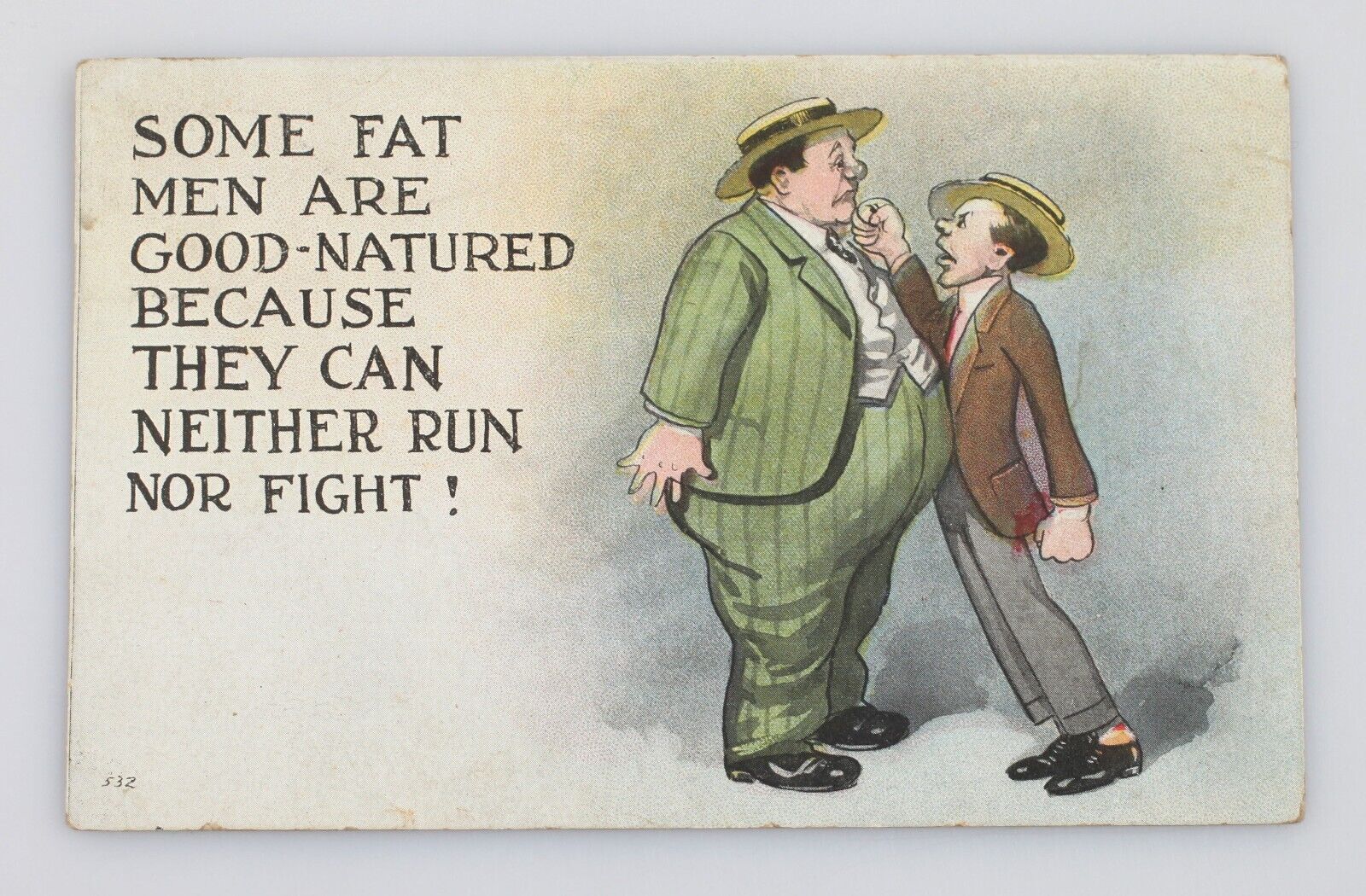 Vintage Postcard 1919 Obesity Good Natured Fat Men Can Neither Run Nor Fight