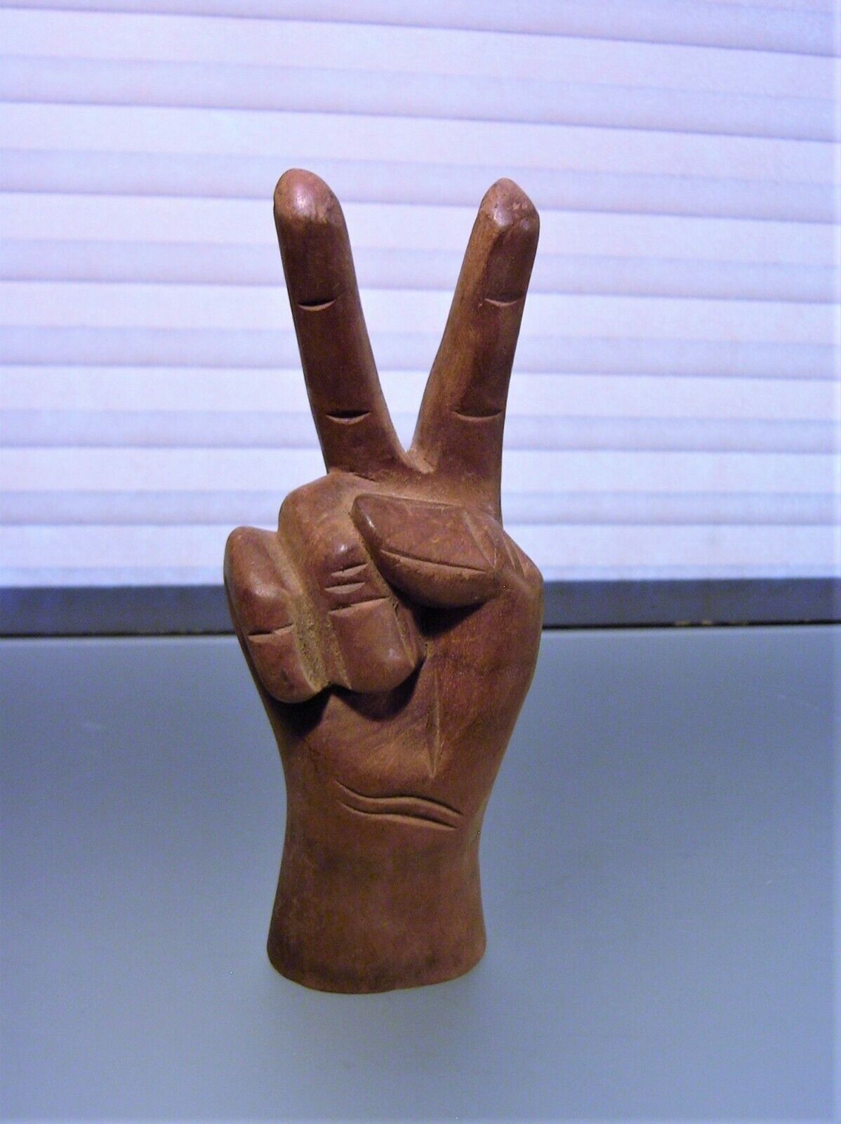 Vintage Carved Wood Hand Peace Sign Fingers Hippy 60\'s Groovy