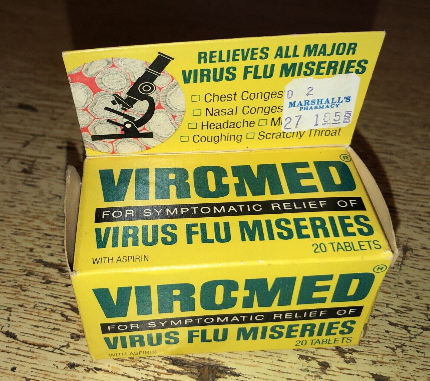VIRO-MED Symptoms Relief Of Virus Flu Miseries 20 Tablets *Sealed* 1970s-80s 