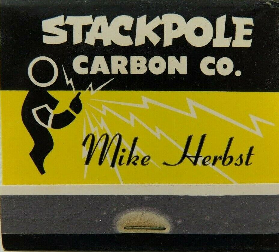 Stackpole Carbon Co. Mike Herbst Full Unstruck Vintage Matchbook