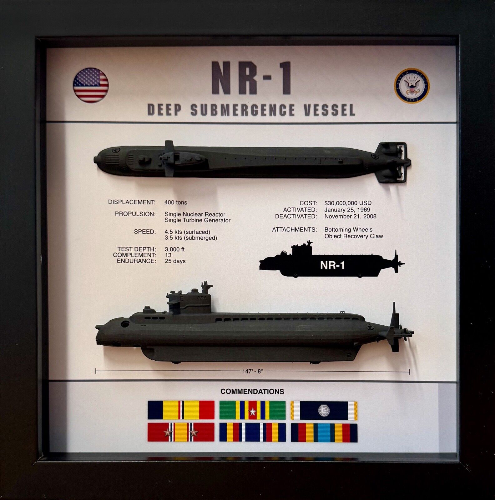 NR-1 Submarine, Deep Submergence, Memorial Display, Shadow Box, 9\