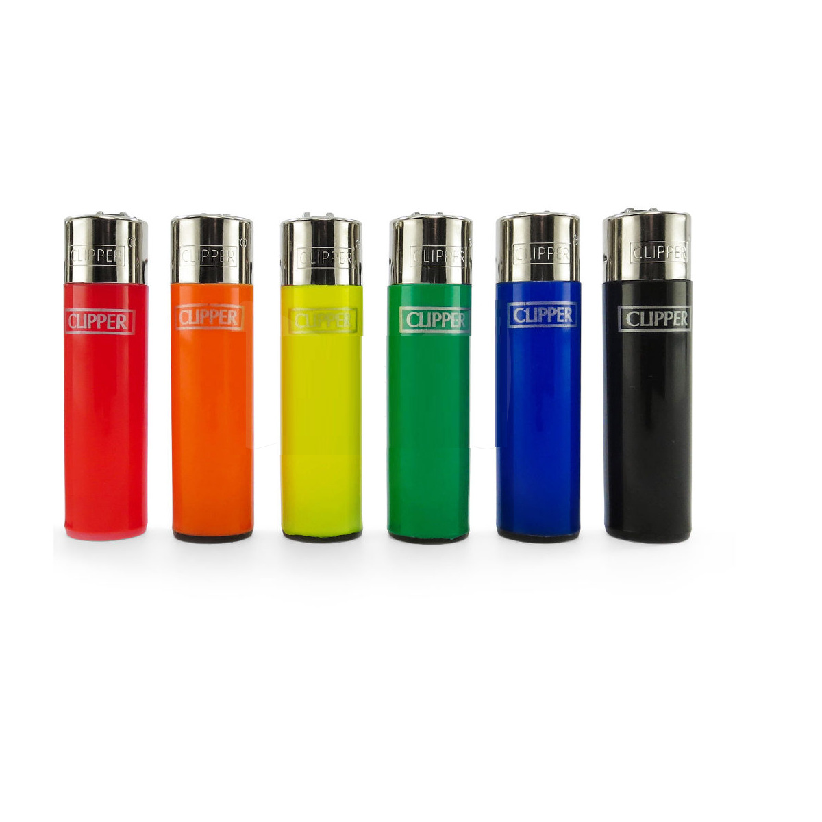 6x Clipper Solid Colors Lighters - Removable Flint Assorted Colors 