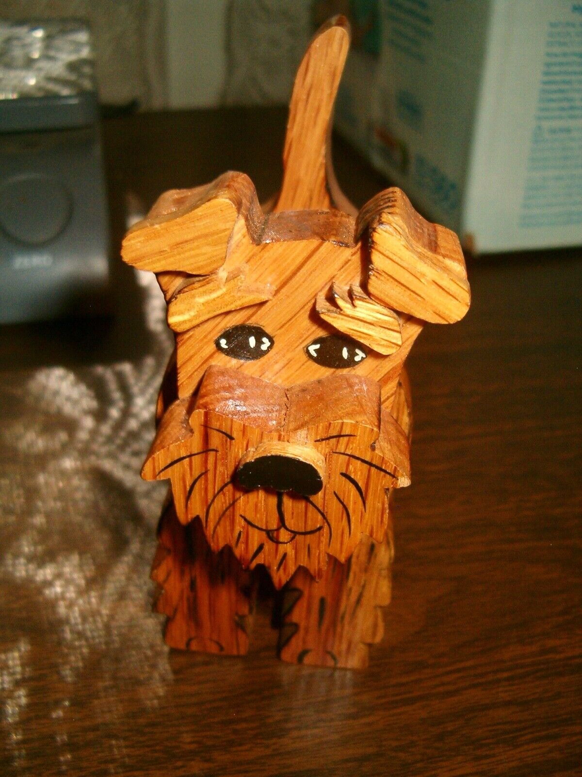 Vintage Miniature Cut Wood Yorkshire Terrier ? Dog Puppy Figurine Folk Art 3Lx5H