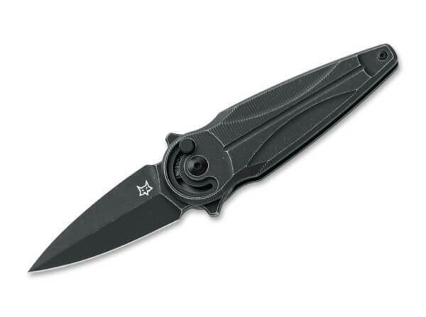 Fox Saturn Flipper Folding Knife Black Aluminum Handle N690 Plain Black 01FX939
