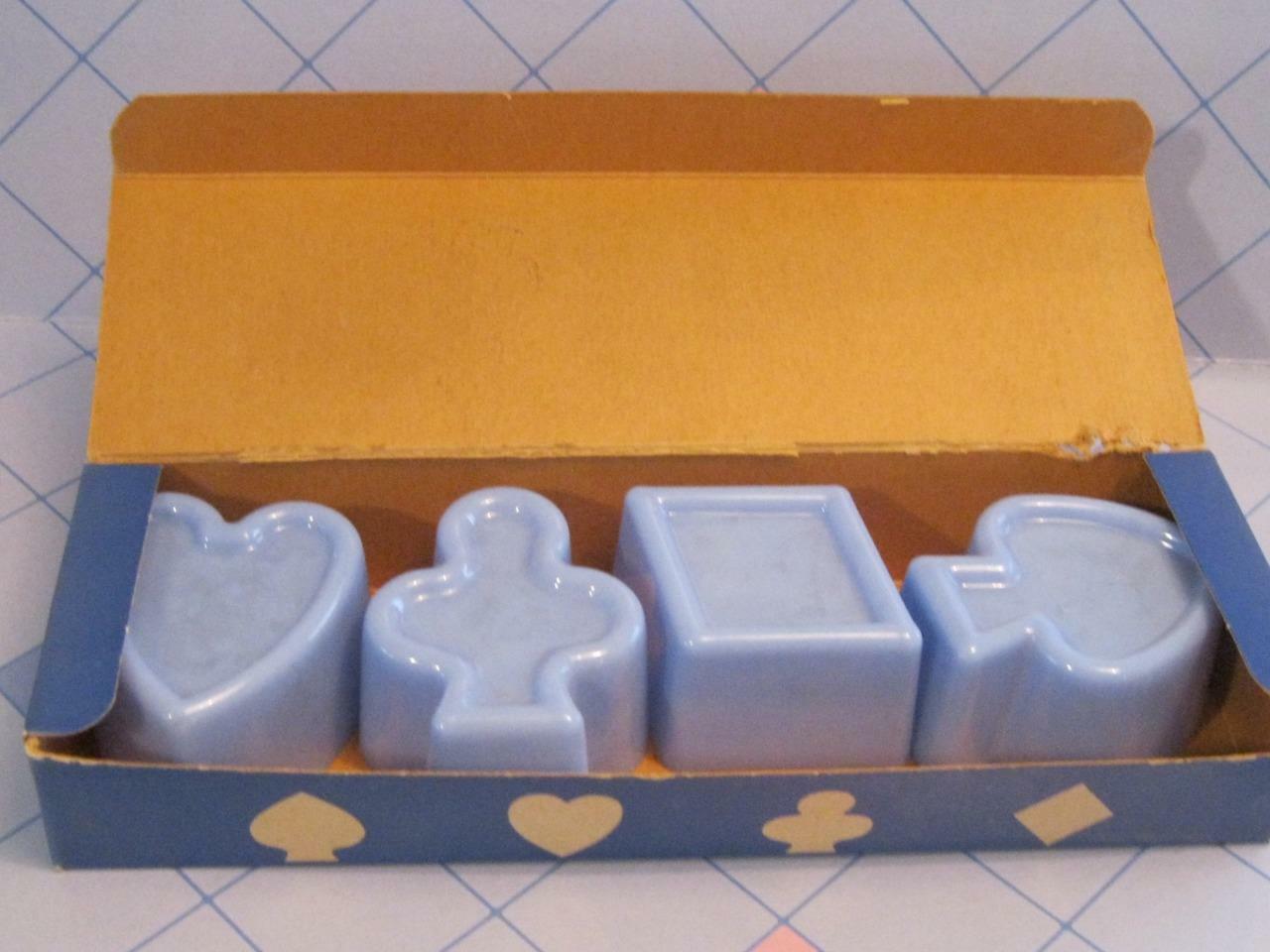VTG blue Plastic Jello Mold/Cookie Cutters Box Set spade club Playing Cards 1950