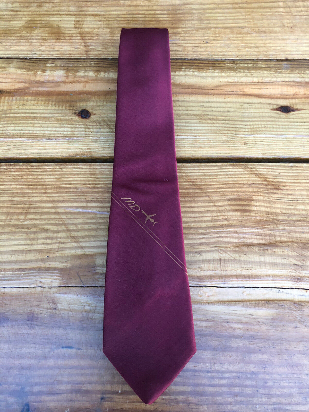 McDonnell Douglas Aircraft Neck Tie, Maroon With Gold Plane Logo