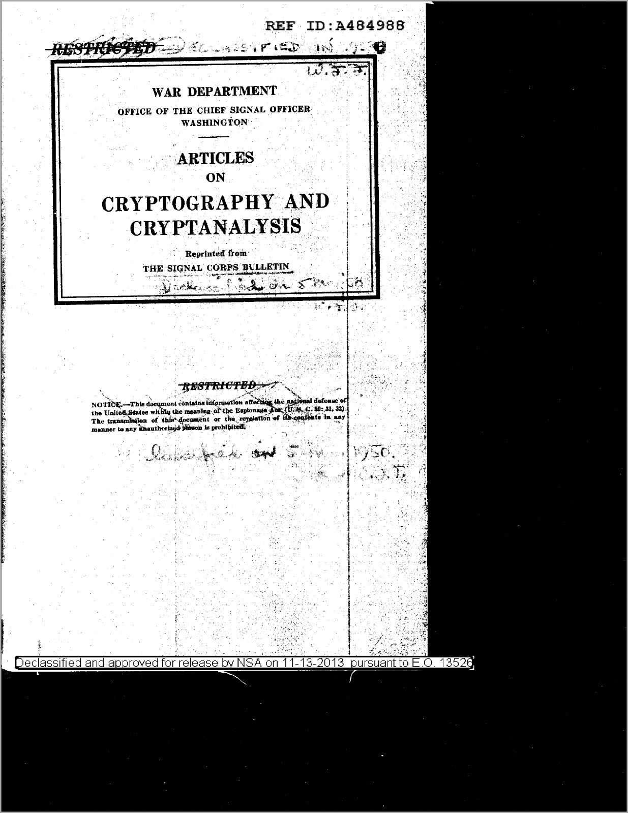 322 Page 1942 Articles On Cryptography & Cryptanalysis Signal Corps Manual on CD