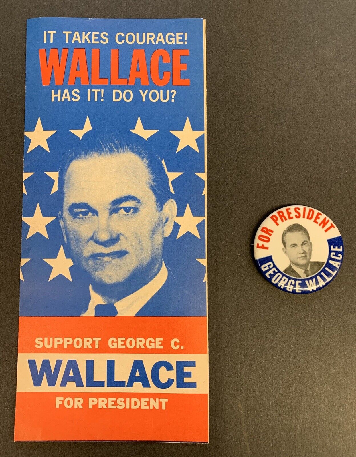 George C. Wallace, 1968 Presidential Campaign Button & Brochure, Original Items