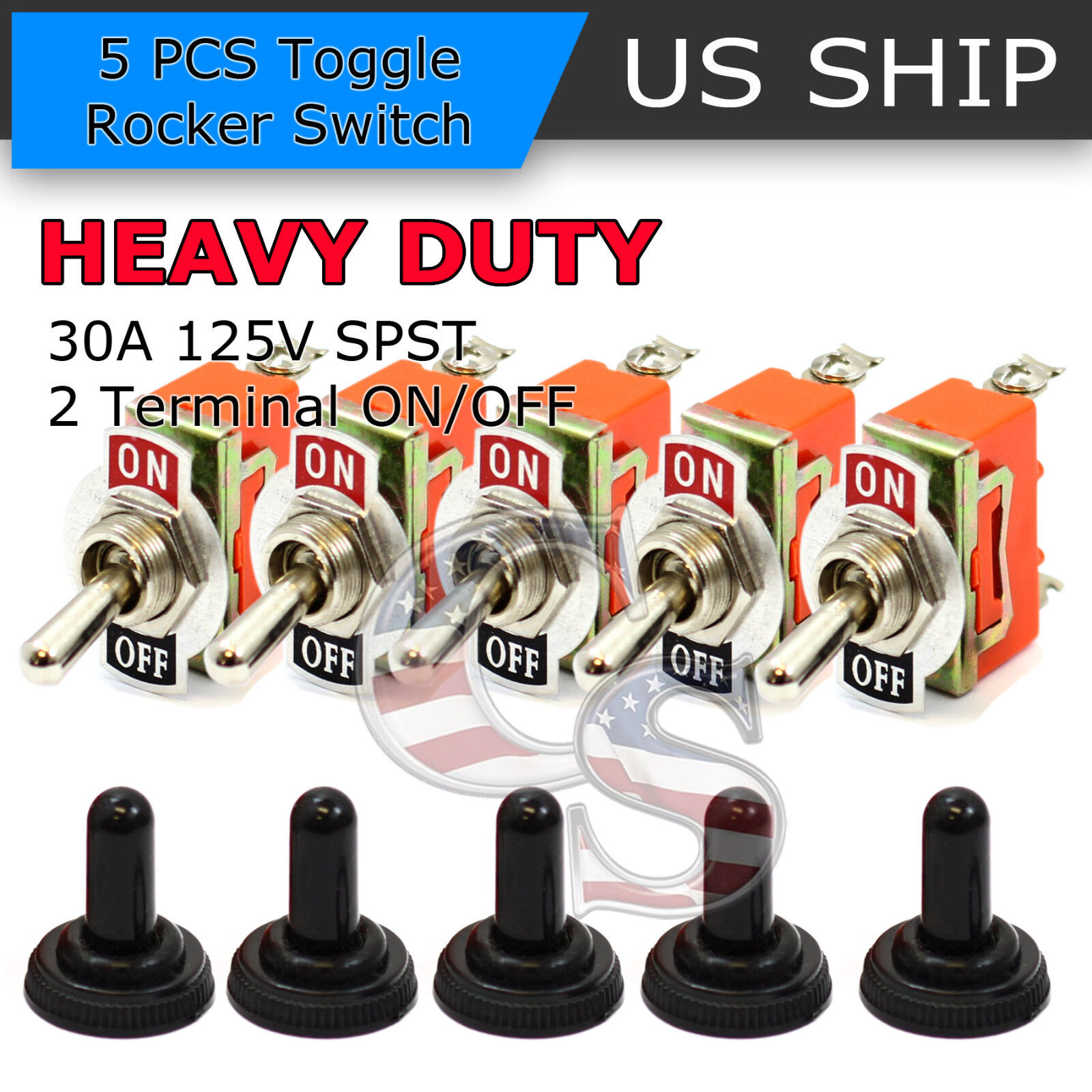 5X Toggle SWITCH ON/OFF Heavy Duty 30A 125V SPDT 2 Terminal Car Boat Waterproof 