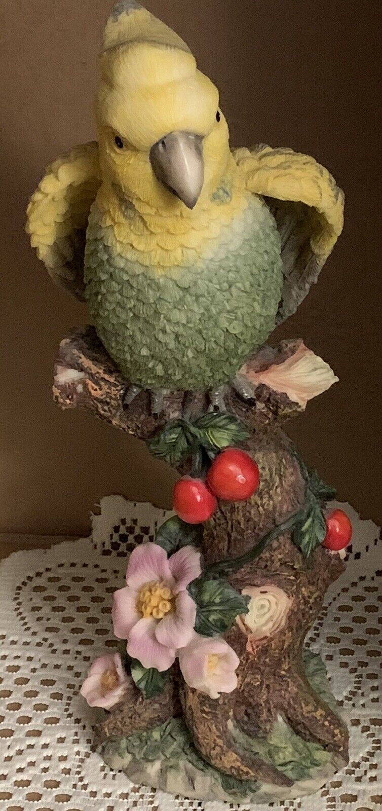 Parrot Figurine Resin Tropical Décor Macaw Bird 12” On Branch