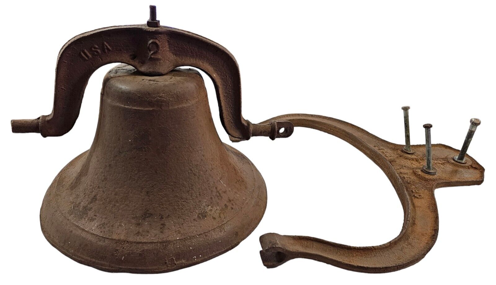 Antique 1940s Crystal Metal Bell No. 2 USA HUGE W/ Mounting Bracket