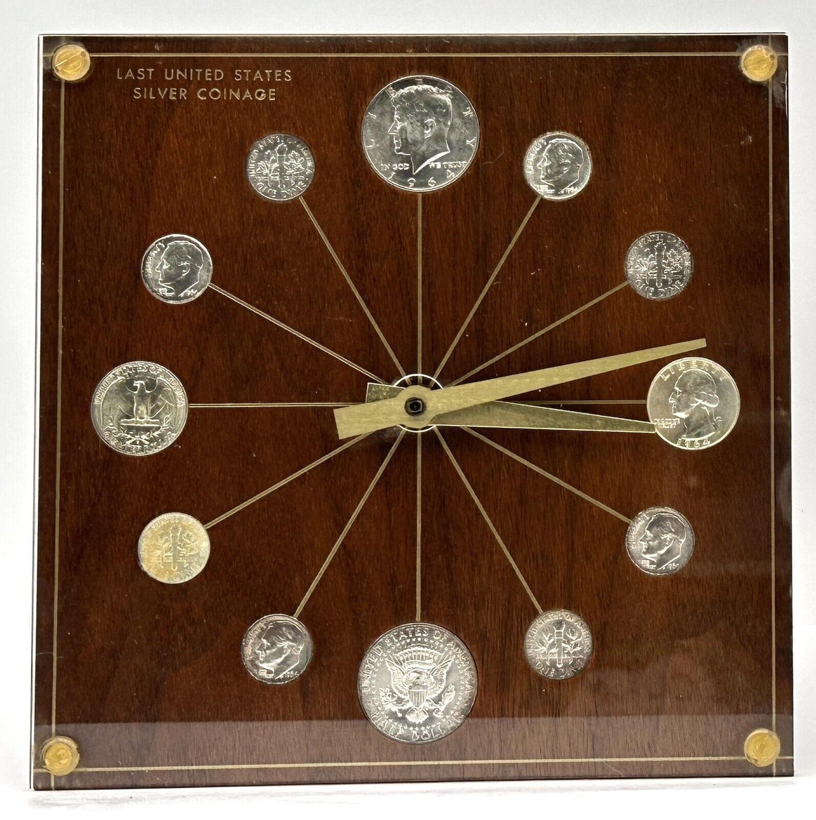 Marion Kay Numismatic 1964 Last United States Silver Coinage Clock 72 Walnut MCM