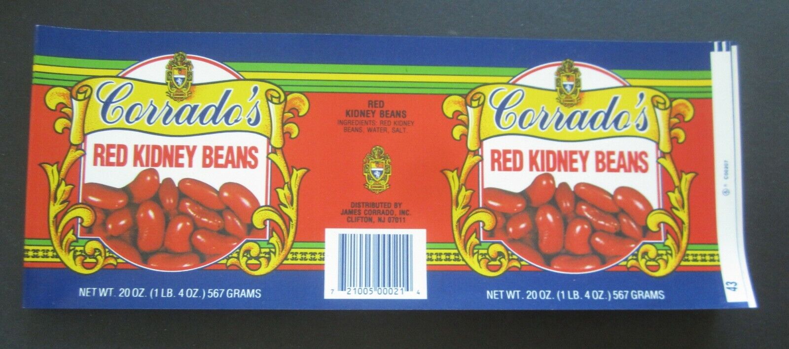 Wholesale Lot of 100 Old Vintage CORRADO\'S Red Kidney Bean CAN LABELS Clifton NJ
