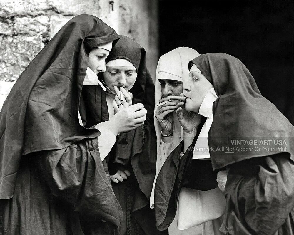Vintage Smoking Nuns Photo - Smoke Break - Bizarre Odd Strange Funny Smoker Gift