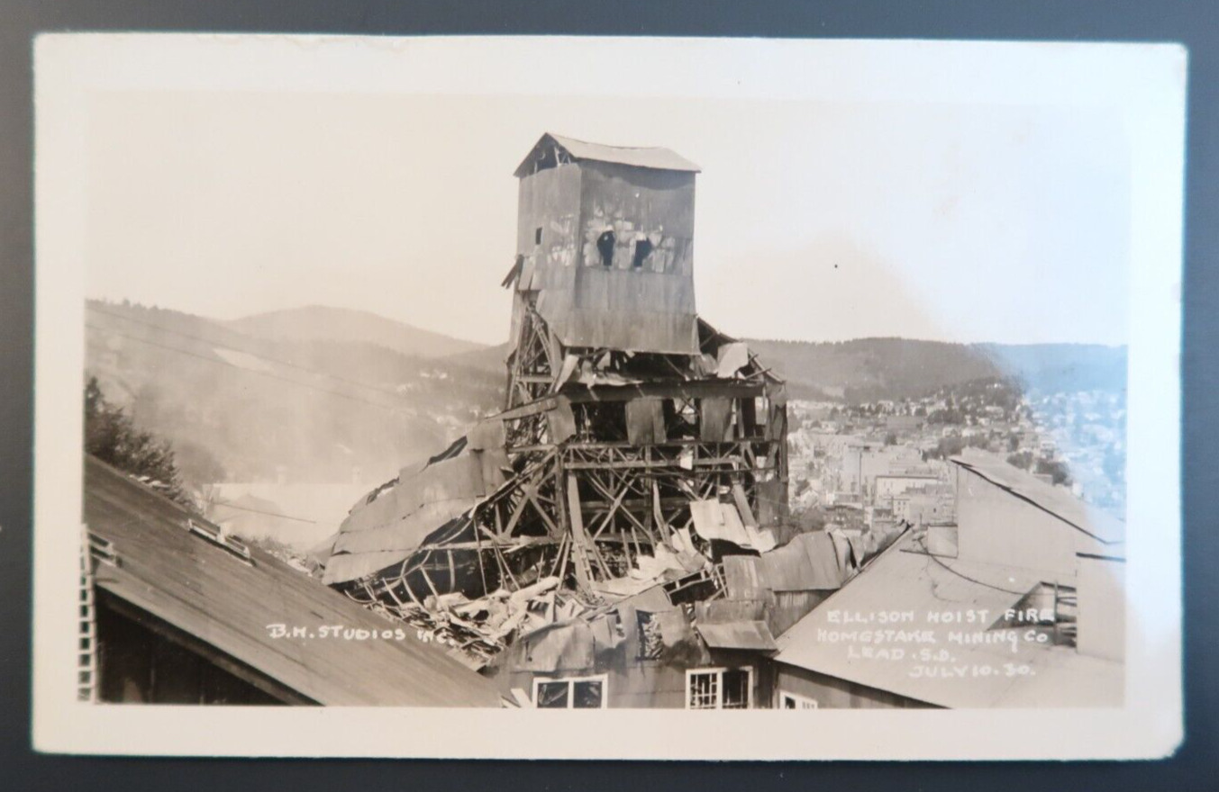 Ellison Hoist Fire Homestake Mining Co. 1930 Vintage Postcard RPPC Black & White