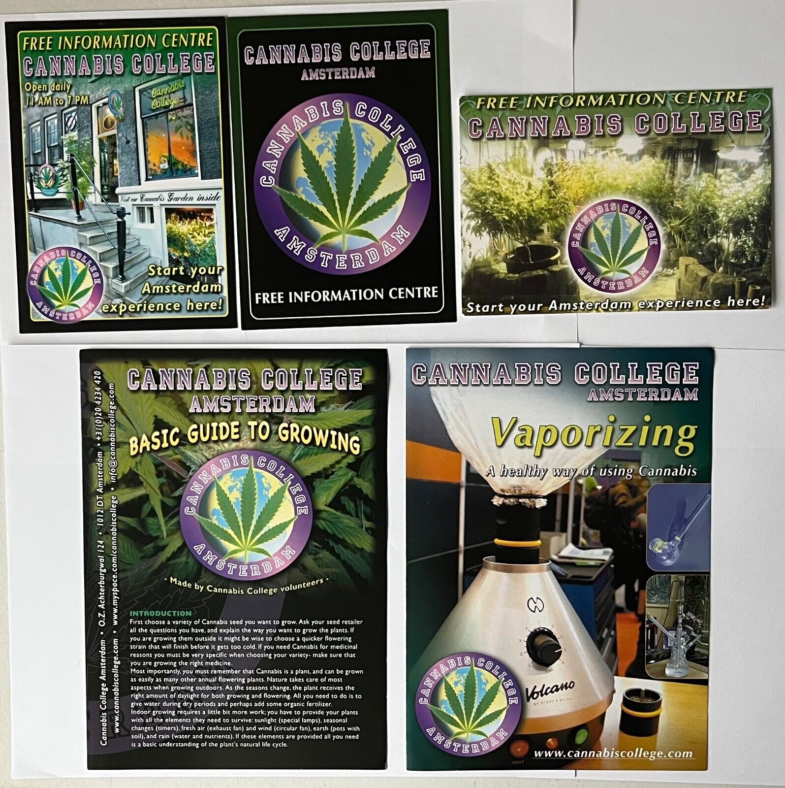 Cannabis College Amsterdam Netherlands postcard leaflets vintage marijuana 