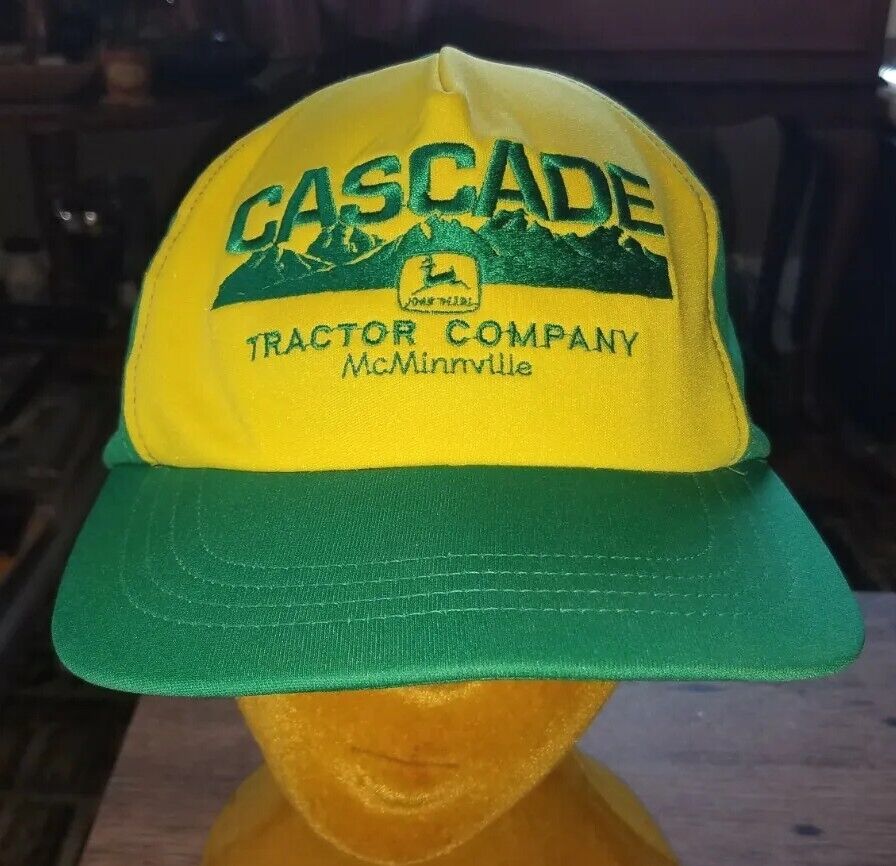 vtg john deere trucker hat Cap Cascade Tractor McMinnville Oregon Green yellow