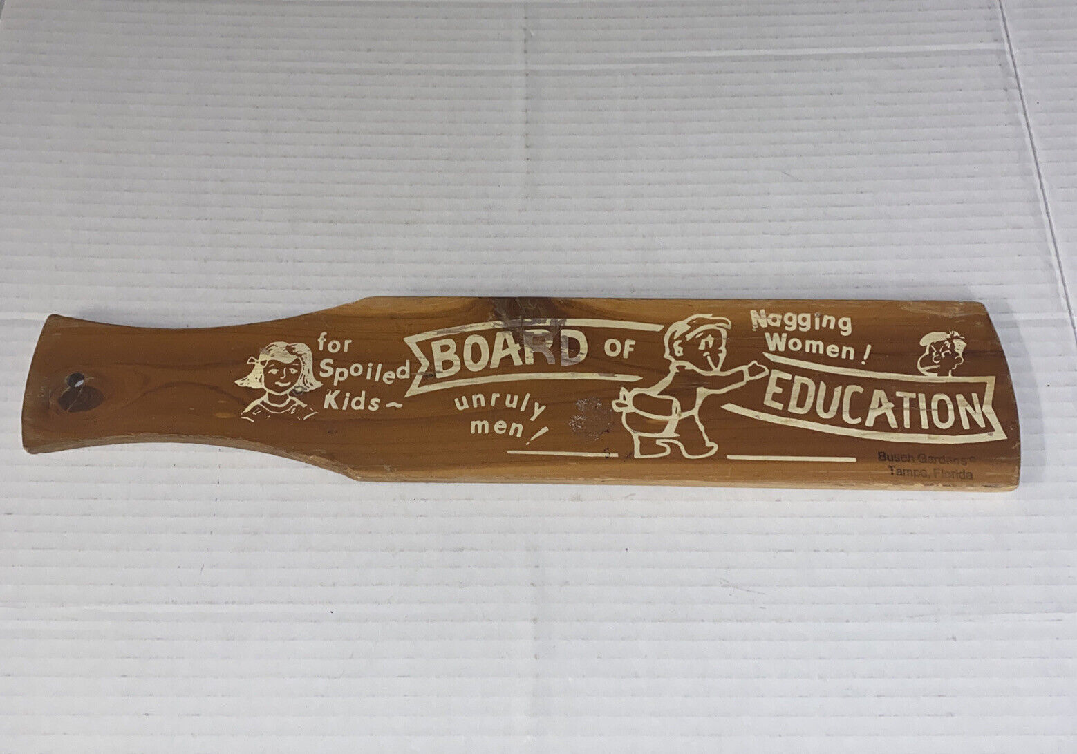Vintage Novelty Spanking Wood Paddle Busch Gardens Souvenir Board of Education
