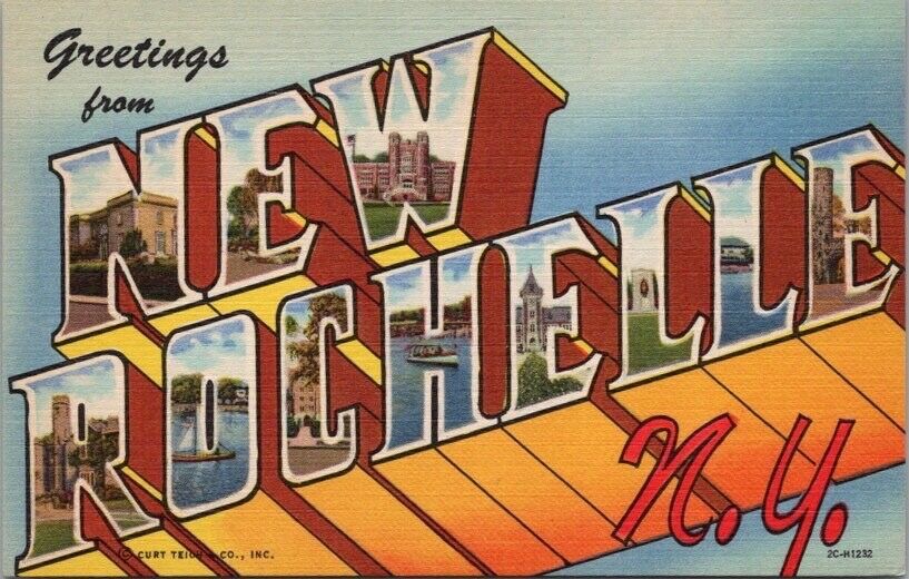 NEW ROCHELLE, New York Large Letter Postcard Multi-View / Curteich Linen - 1952