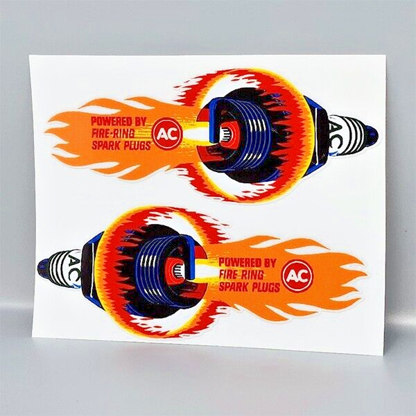 AC FIRE RING SPARK PLUGS DECAL (PAIR), Vintage Style STICKERS, Hot Rod, Racing