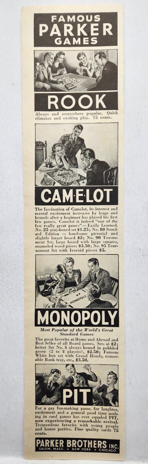 1944 Monopoly Rook Camelot Pit Parker Brothers Games Vintage Print Ad Art Deco
