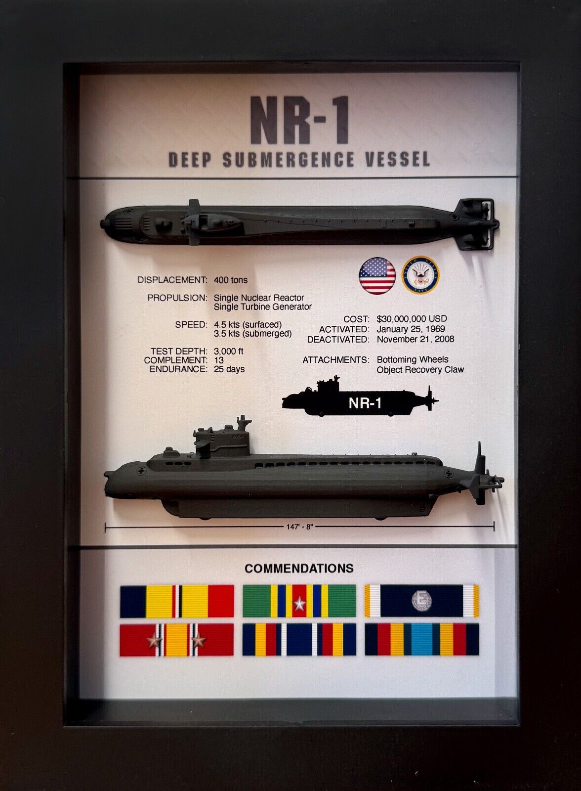 NR-1 Submarine, Deep Submergence Vessel, Memorial Display, Shadow Box, 6\