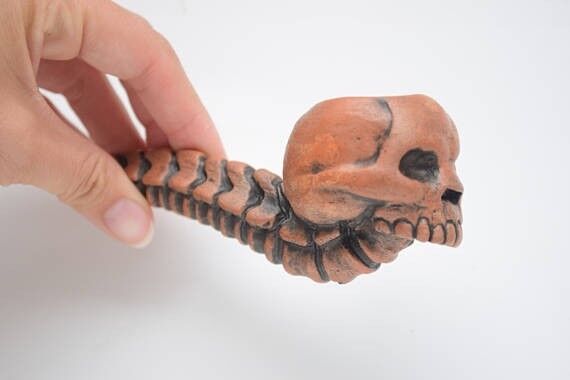 Unique Smoking Pipe Human Skull With Spine