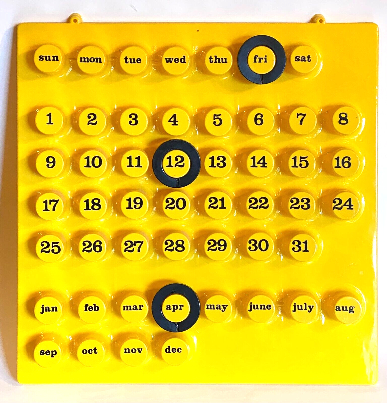 Vtg Euroway Turin Perpetual Calendar MCM Retro Yellow Plastic w/Black Date Rings