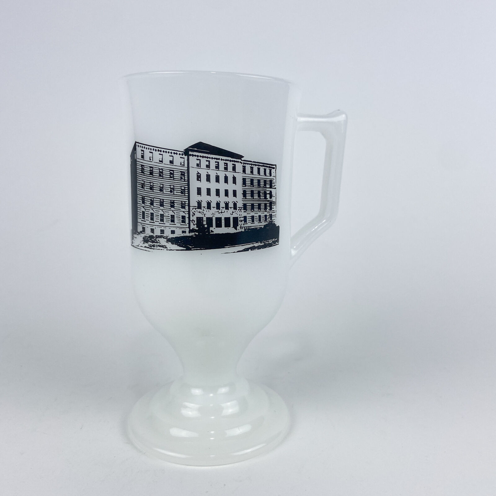 Vintage Fort Hamilton Hospital Pedestal Mug Milk Glass 1979 50th Anniversary
