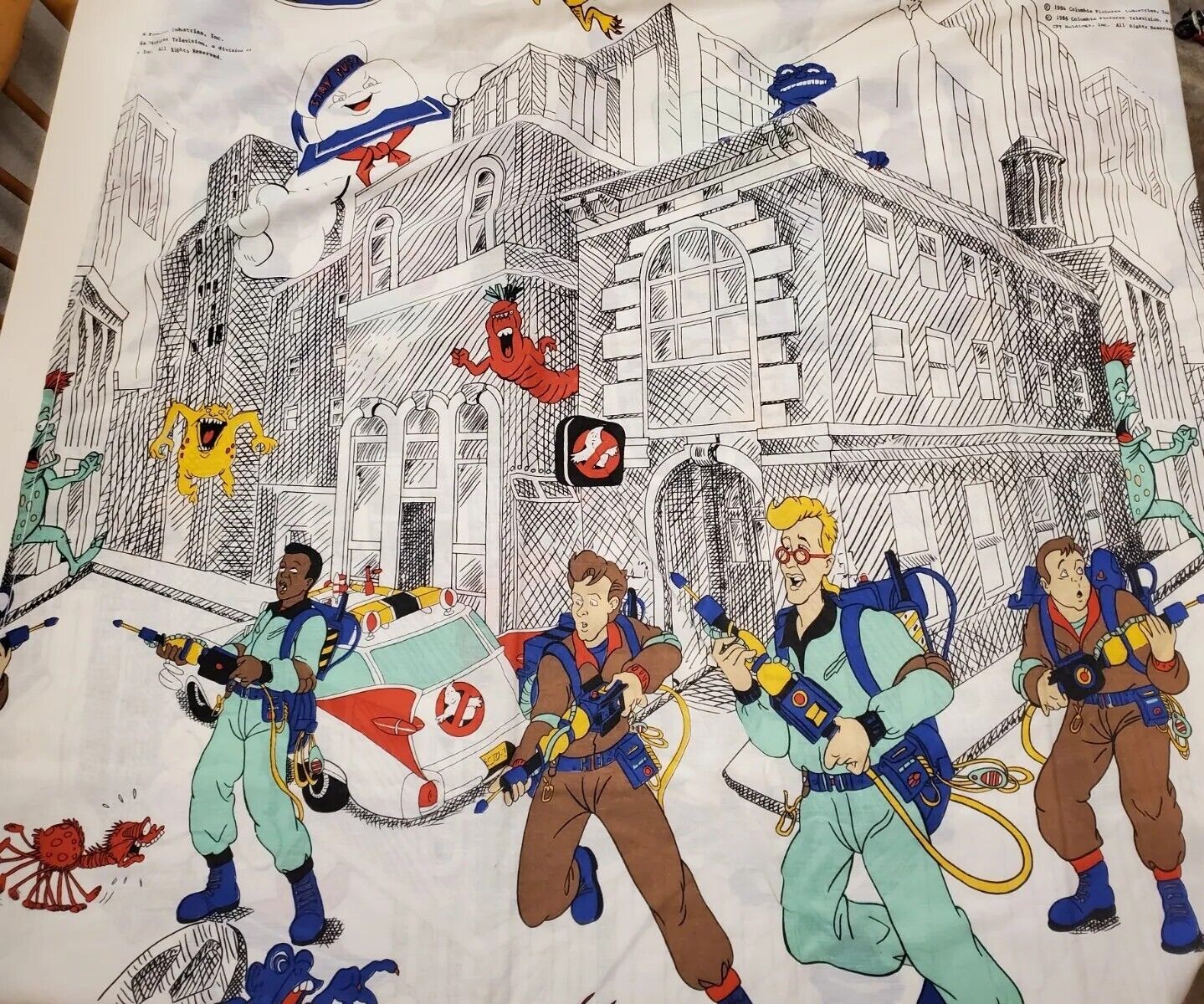 Vintage 1984 1986 Columbia Pictures Ghostbusters Twin Flat Sheet cutter fabric 
