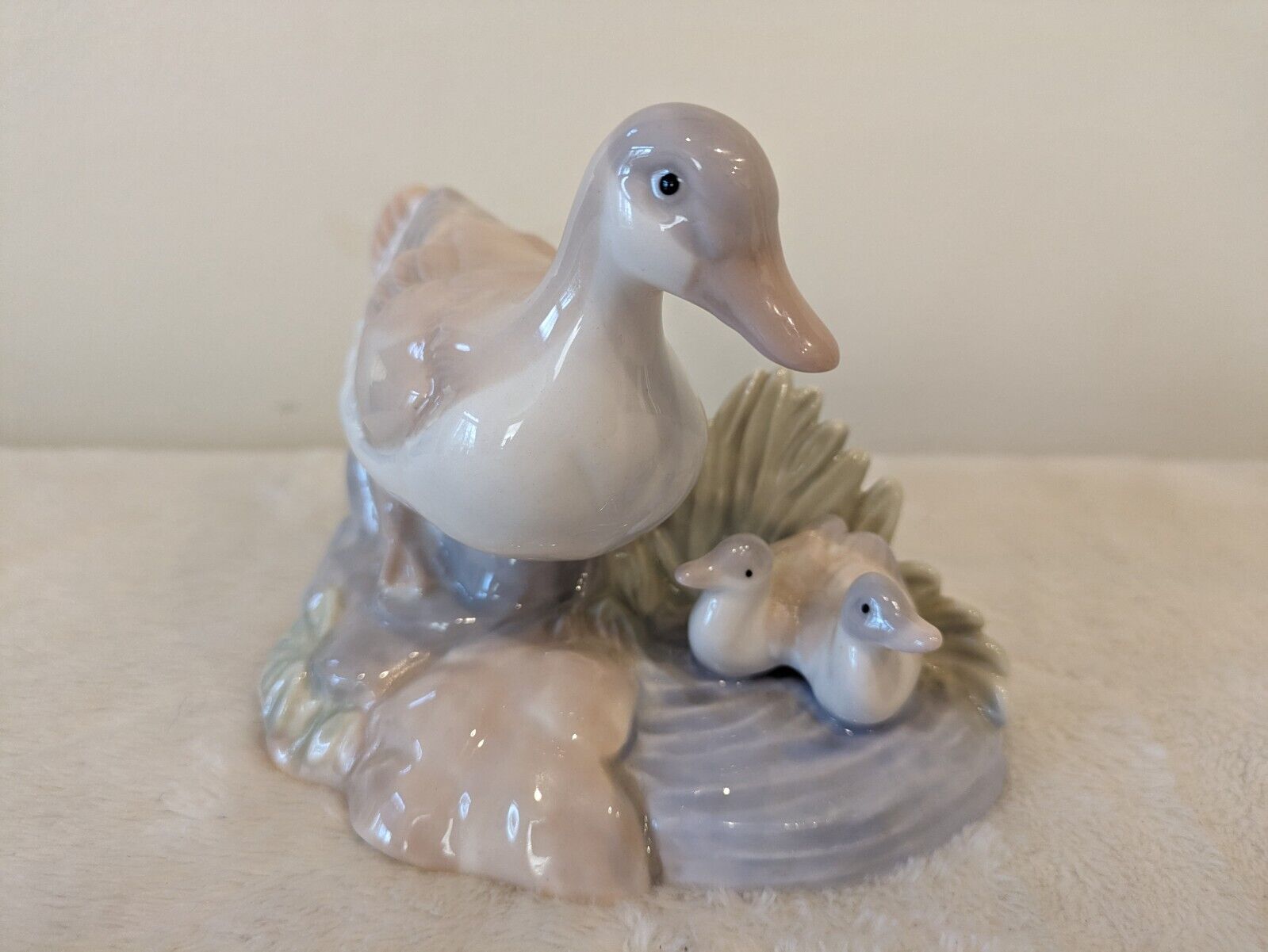 Vintage Porcelain Duck & Ducklings Figurine, Light/Pastel Colors of Blue & Tan