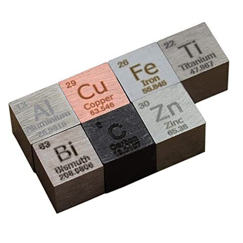 Element Cube Set 10mm Density Cubes Copper Carbon Iron Zinc Titanium Aluminiu...