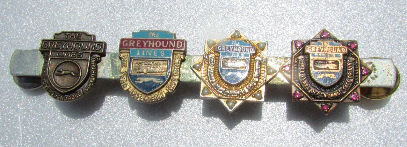 1950\'s Greyhound Bus Driver Service Awards pin 6 month-3 year seed pearls & ruby