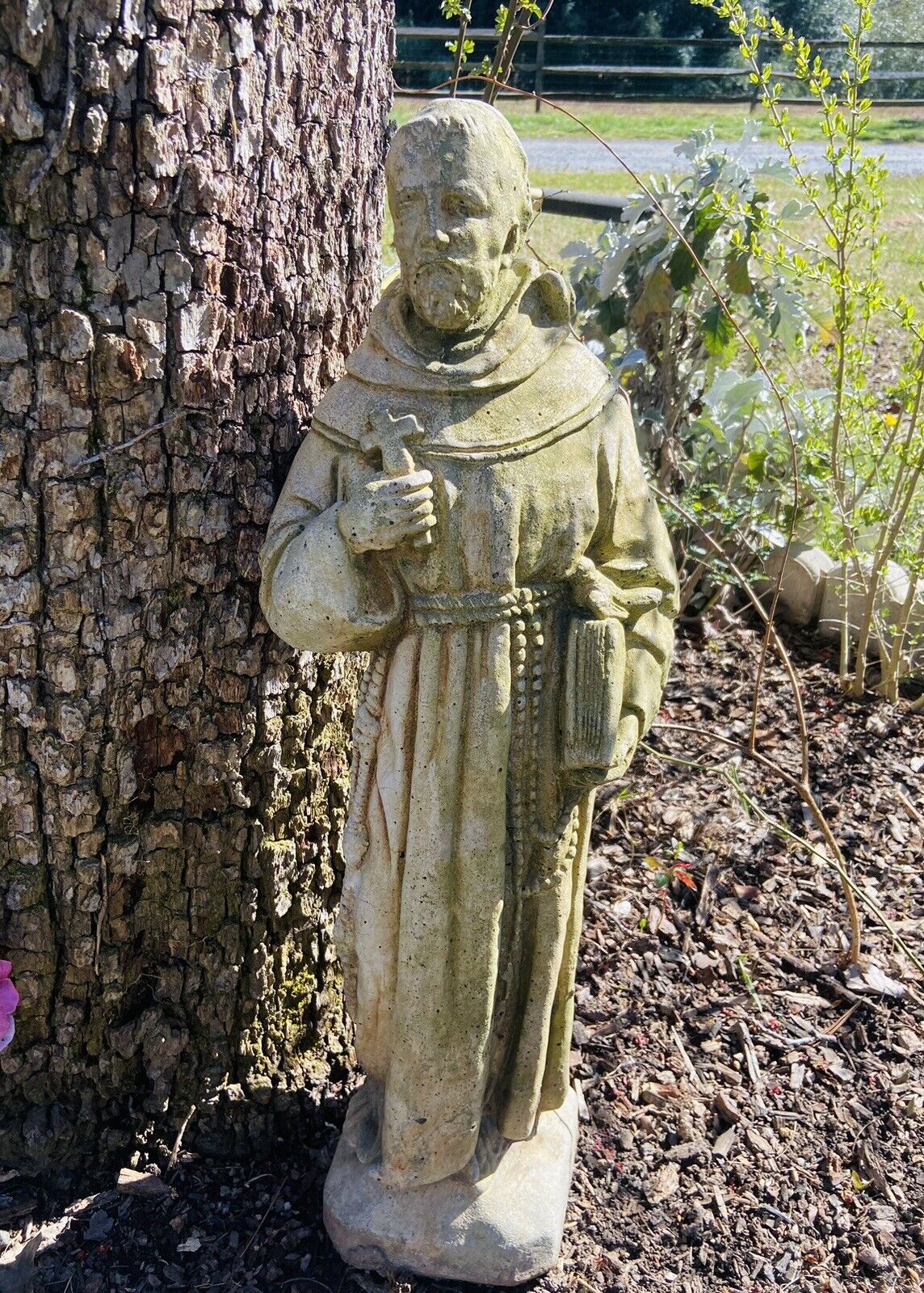 Vintage Concrete Garden Statue Saint Francis The Patron Of Animals Prayer 24”