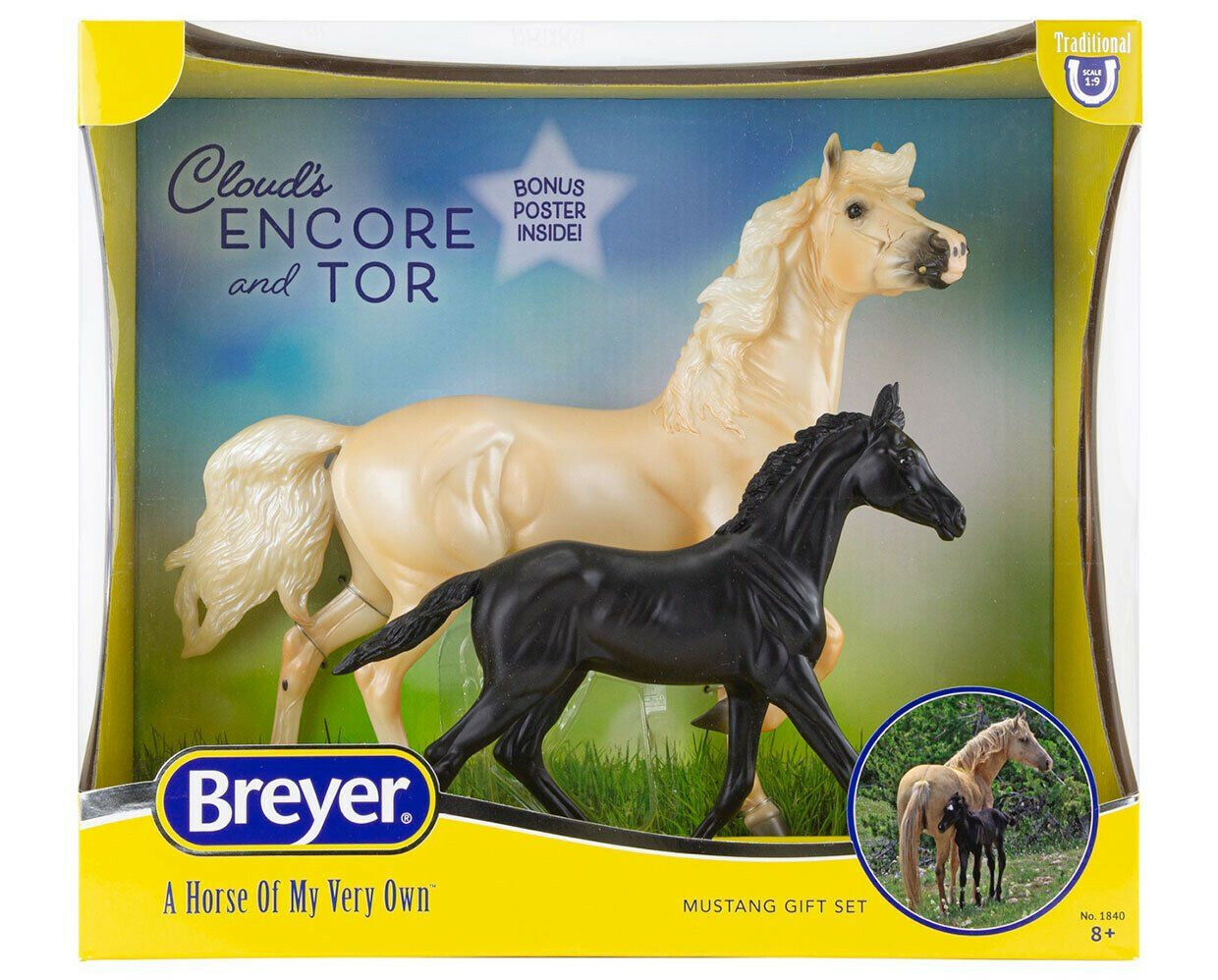 BREYER CLOUD'S ENCORE & TOR MUSTANG GIFT SET + BONUS POSTER #1840 MODEL HORSE