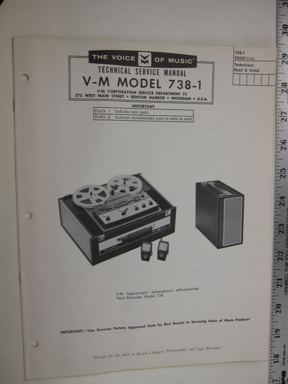SF 60's V-M Voice of Music Technical Service Manual MODEL  738-1   BIS