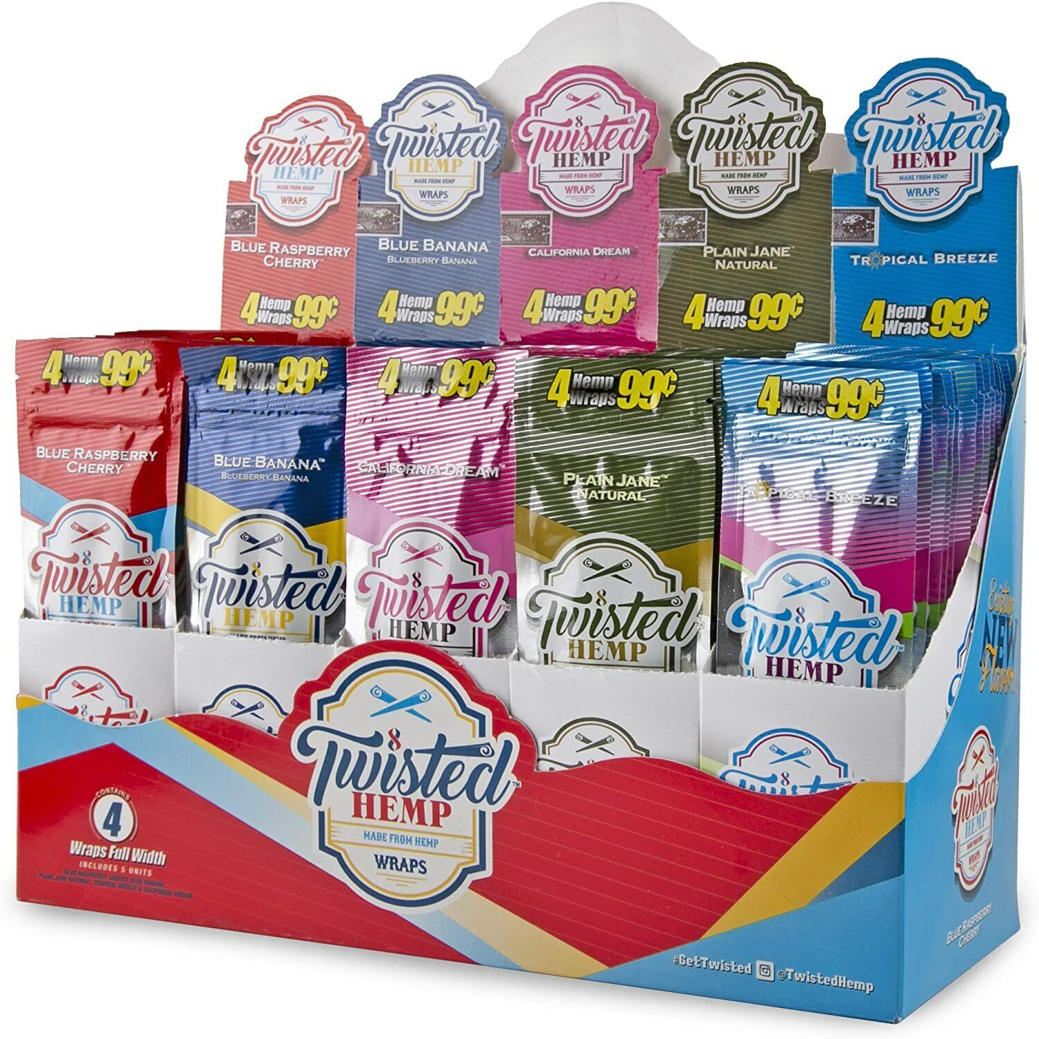 Twisted Mix 5 Flavors Natural 4 Wraps Combo Bundle Count Per Pack 5 Pack