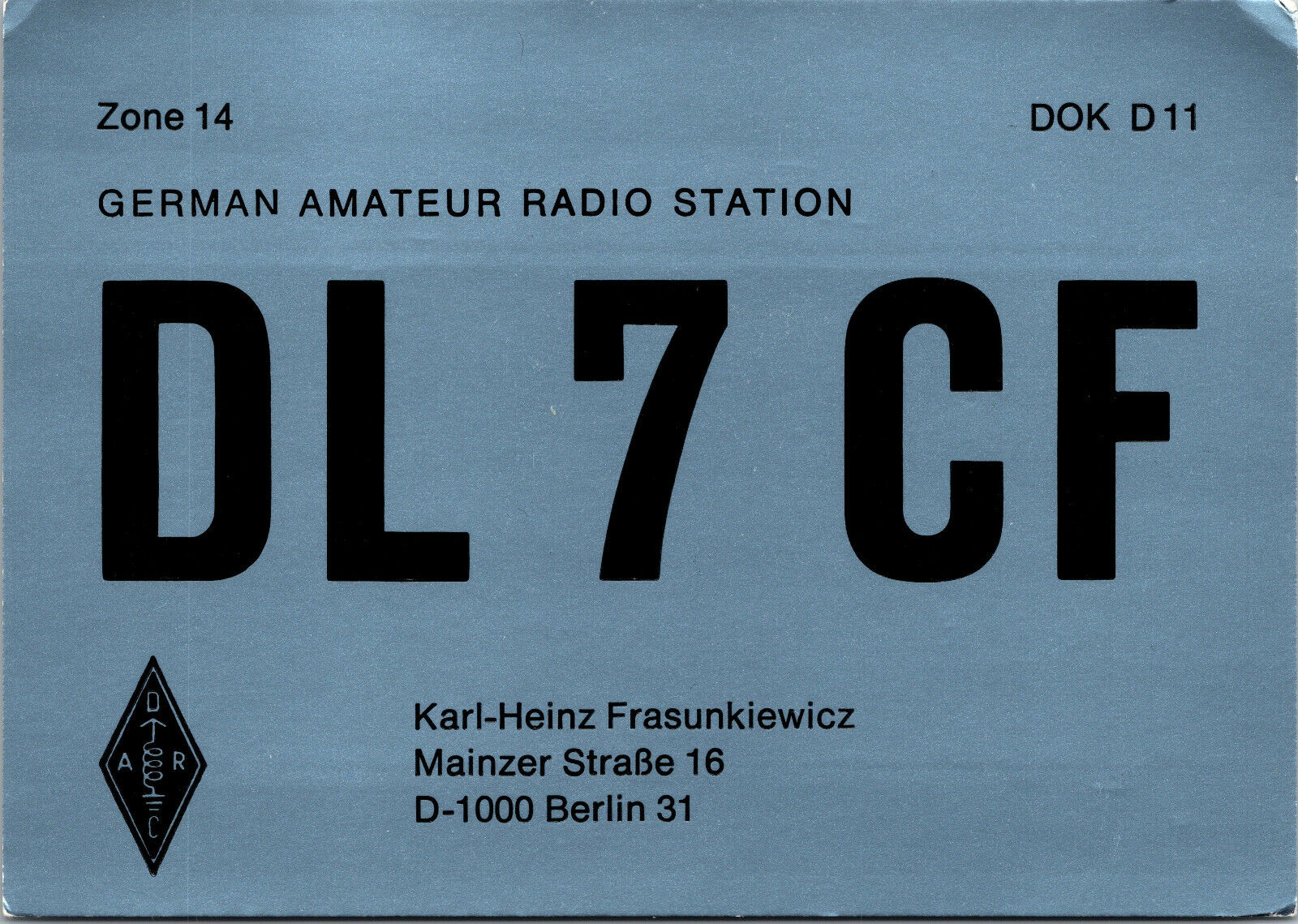 Vtg Ham Radio CB Amateur QSL QSO Card Postcard GERMANY DL7CF BERLIN 1989