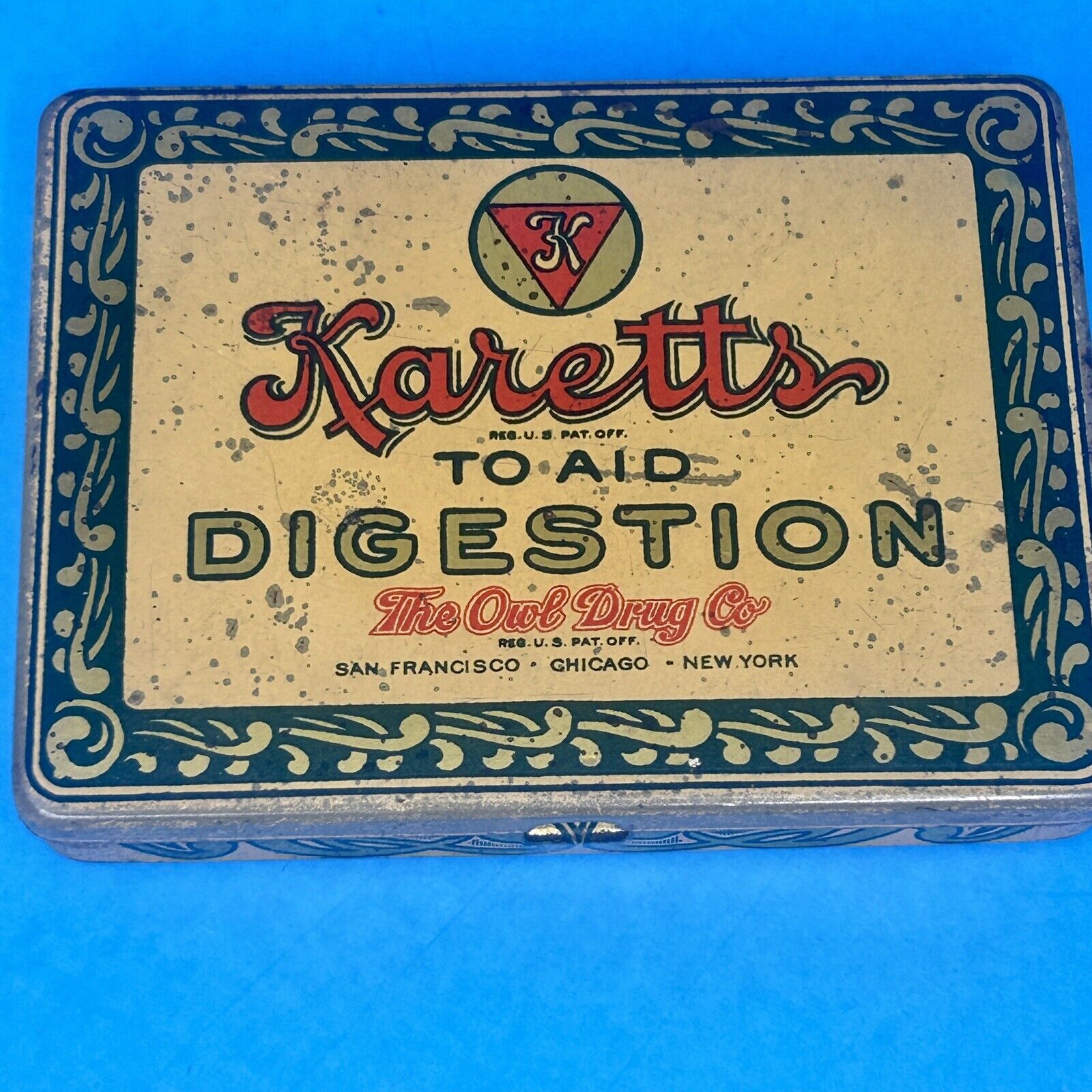 Karetts Digestion Tablets The Owl Drug Co.  Advertising Tin