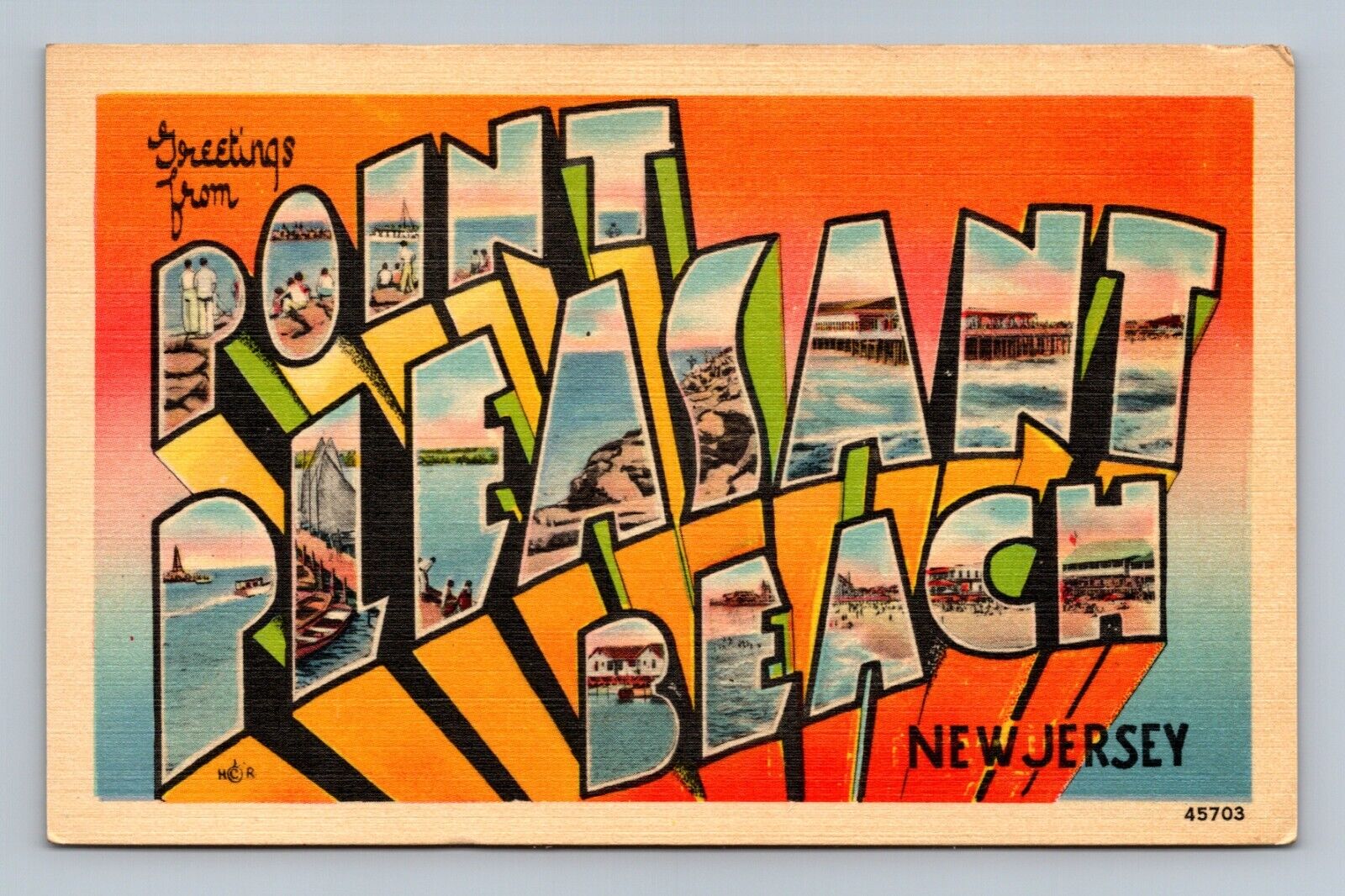 Greetings From Point Pleasant Beach New Jersey Large Letter Postcard Linen