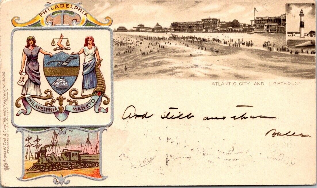 Beautiful Vintage Atlantic City Postcard - 1902 Nice Stamp - Philadelphia Seal