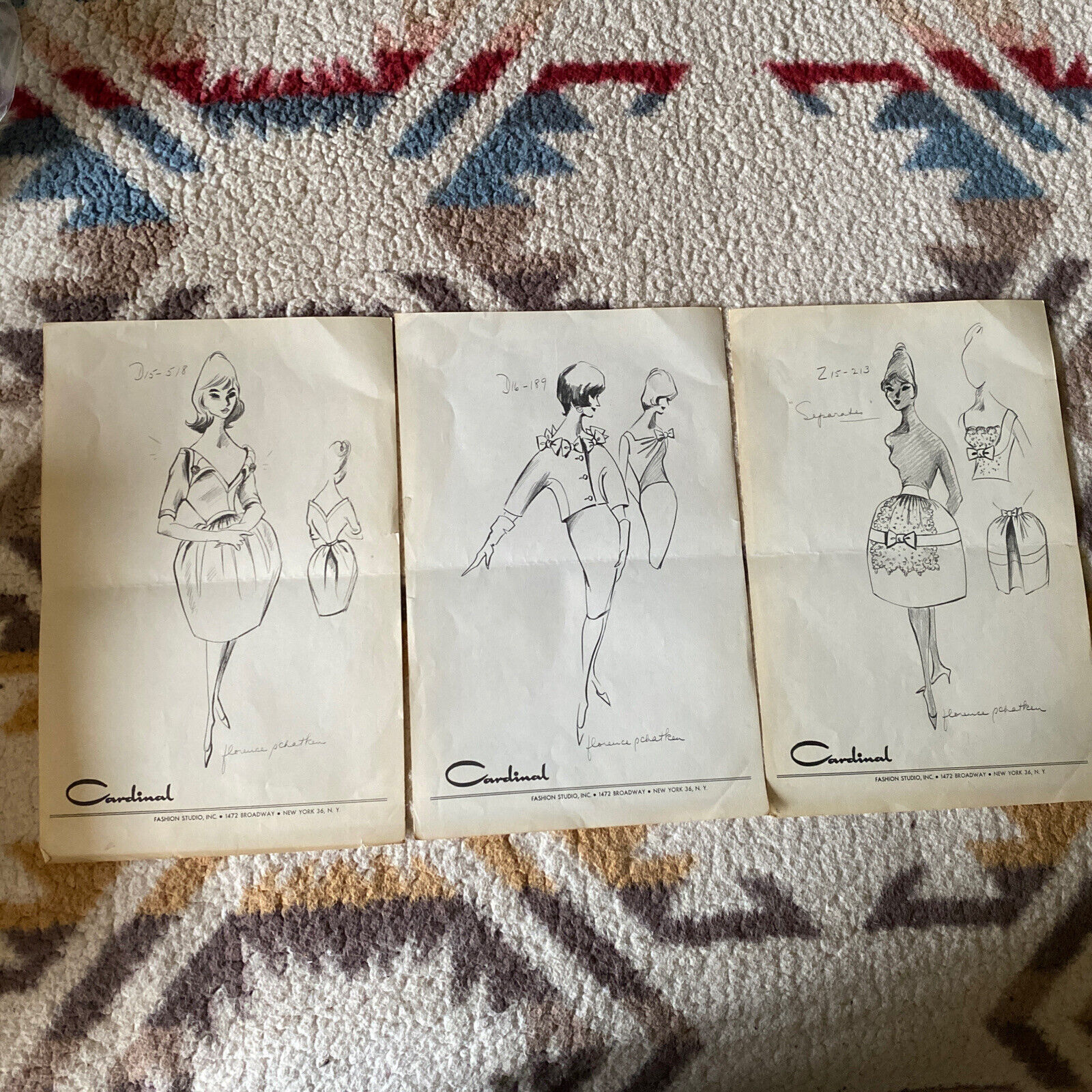 3 Original Vintage Mid Century Fashion Stat Sheets : Cardinal NY