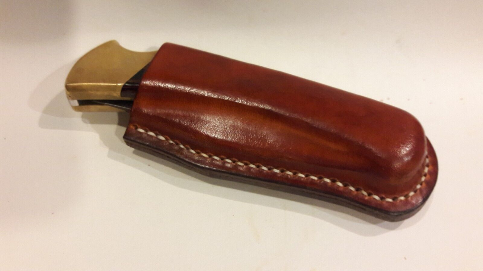 handmade buck 110 custom leather sheath deep saddle waxed hand stitch vertical