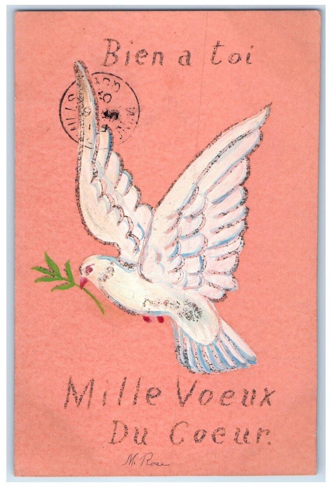 c1910\'s Hand Painted Art Peace Dove Holyoke Massachusetts MA Antique Postcard