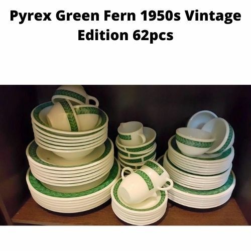 Vintage Cup Tea Pyrex Set First Green Fern 1950s Edition Original NOS Saucer    