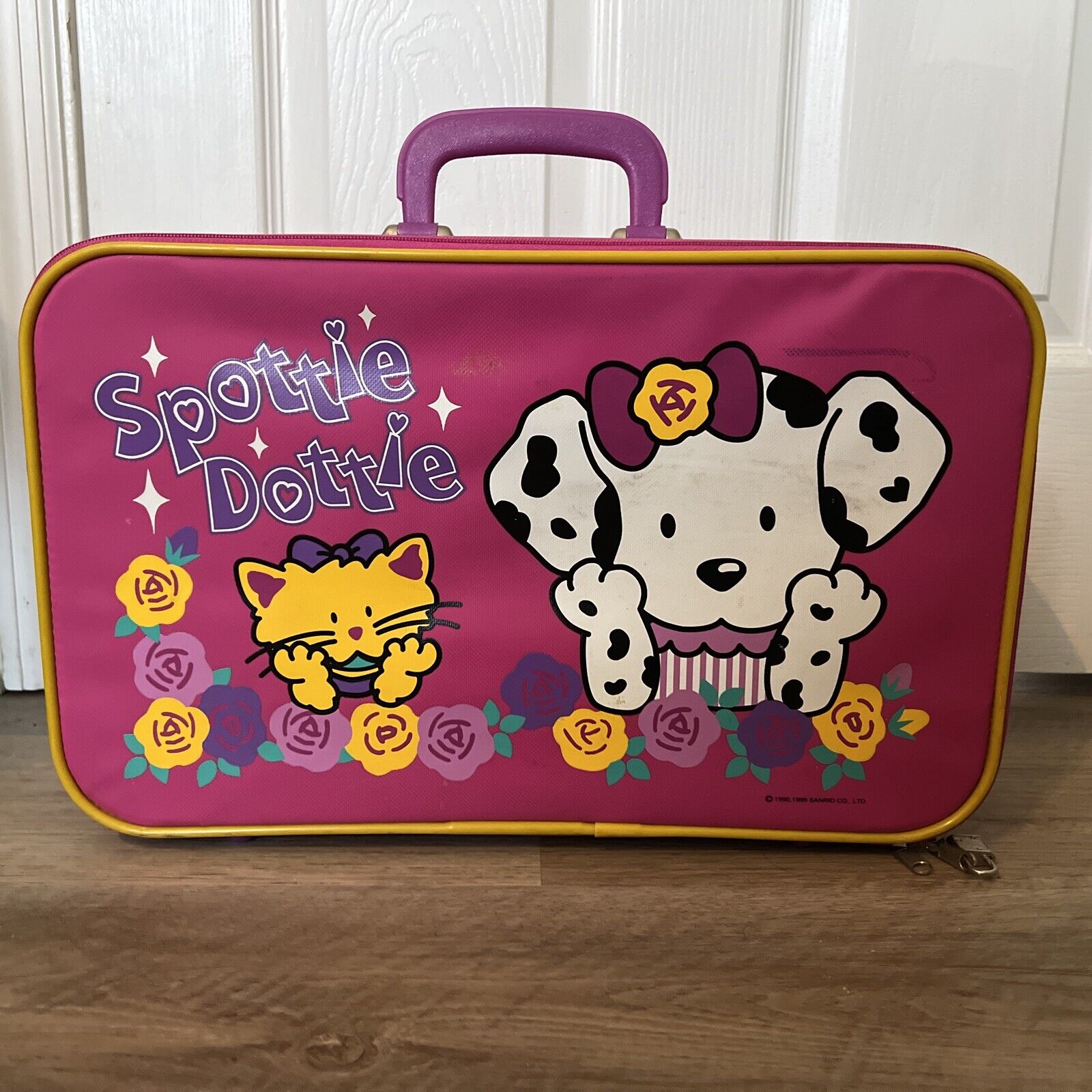 Sanrio Spottie Dottie Suitcase VTG Roses Floral Dalmatian Cat Pink Luggage